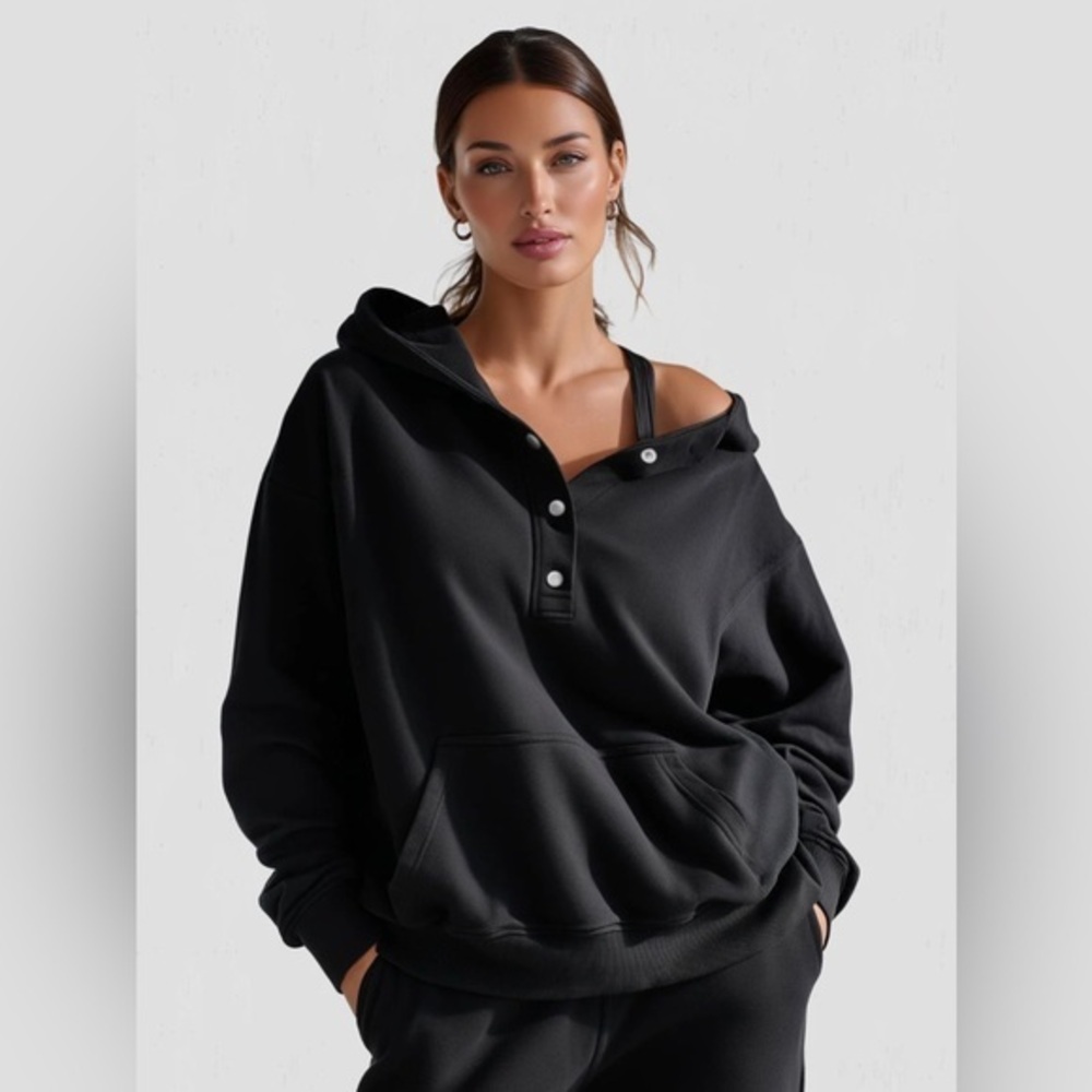 Warmy Oversized Snap Fit Hoodie No Fleece in Hood Cozy Winter NEW XL Black